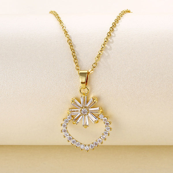 Women Minimalist Geometric Metal Flower Stainless Steel Electroplating Necklaces