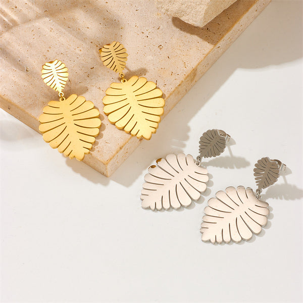 Fashion Leaf Titanium Steel Electroplating Earrings