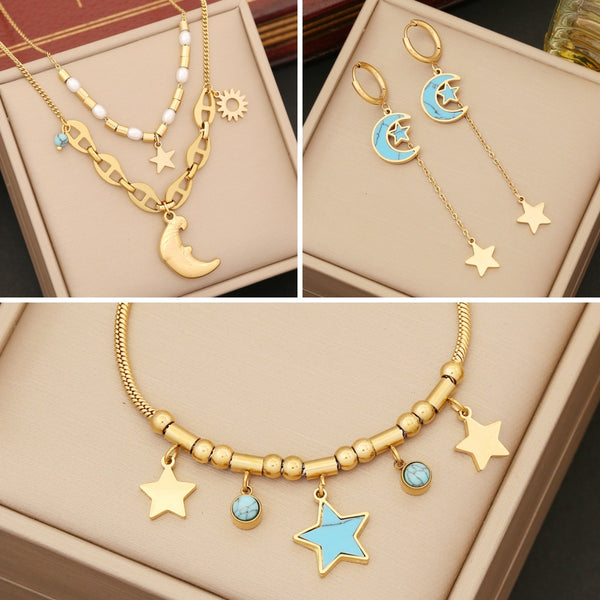 Expressive Moon Star Stainless Steel Electroplating Necklaces