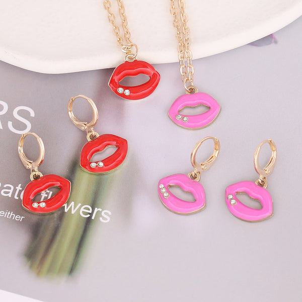 Women IG Style Bohemian Lip Alloy Oil Dripping Pendants