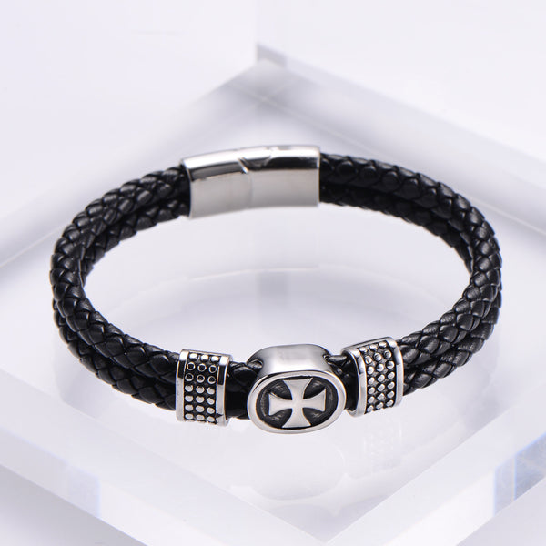 Men Metal Cross Leather Bangles