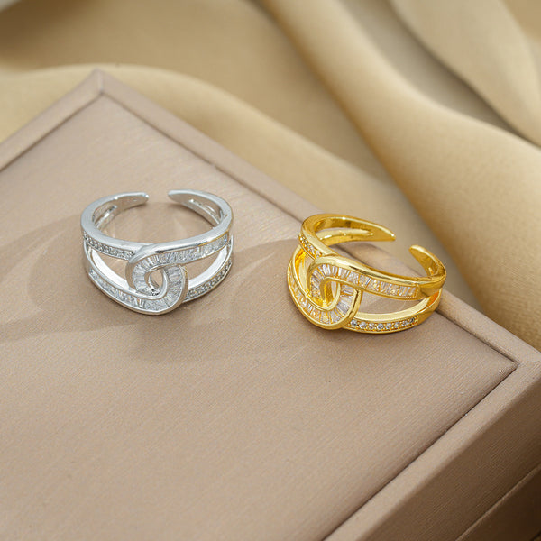 Moderate Luxury Round Geometric Copper 18K Gold Plated Rings