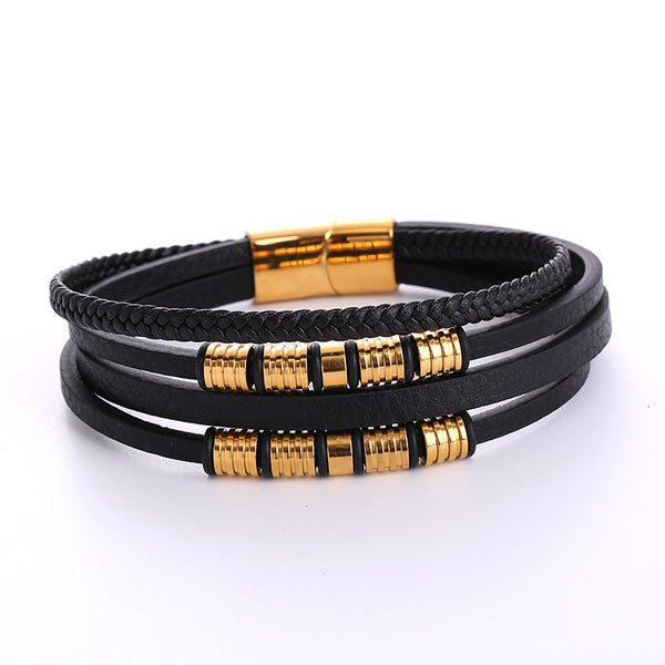 Men Minimalist Metal Patchwork Leather Electroplating String Bracelets