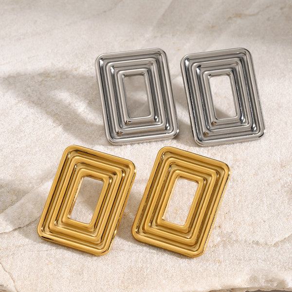 IG Style Quadrilateral Geometric Stainless Steel Electroplating Earrings