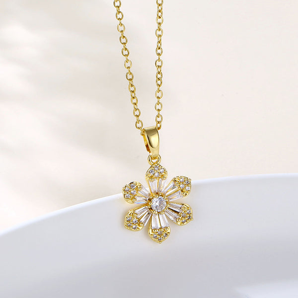 Women Rustic Snowflake Stainless Steel Electroplating Necklaces