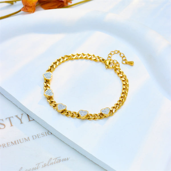 Women Heart Chain Titanium Steel Electroplating Bracelets