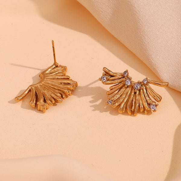 Fashion Flower Geometric Stainless Steel 18K Gold Plated Stud Earrings