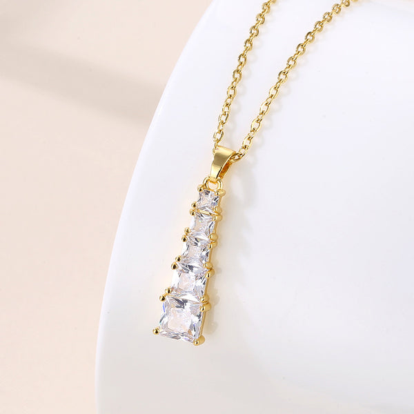 Korean Women Geometric Metal Titanium Steel Diamond Inlay Necklaces