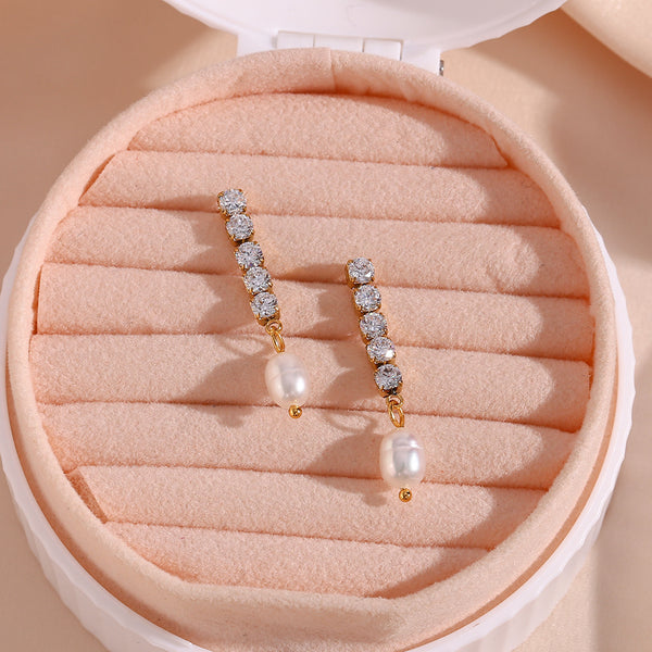 Fashion Pearl Geometric Stainless Steel 18K Gold Plated Earrings