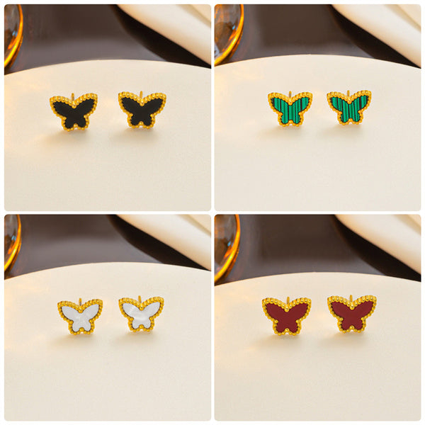 Korean Wing Geometric Titanium Steel 18K Gold Plated Stud Earrings