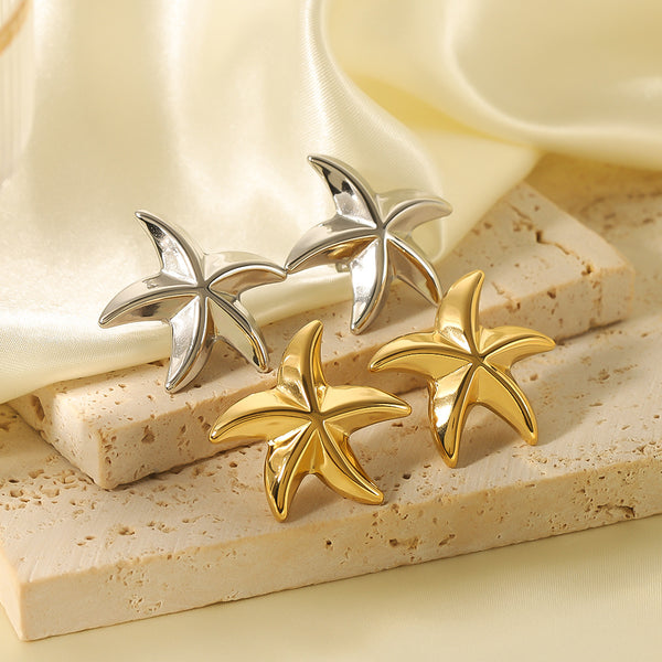 IG Style Starfish Star Geometric Stainless Steel Electroplating Earrings