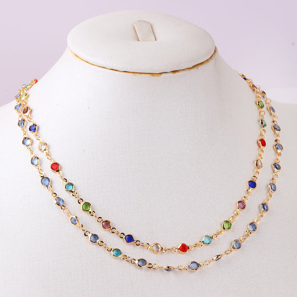 Women Round Geometric Zircon Electroplating Necklaces