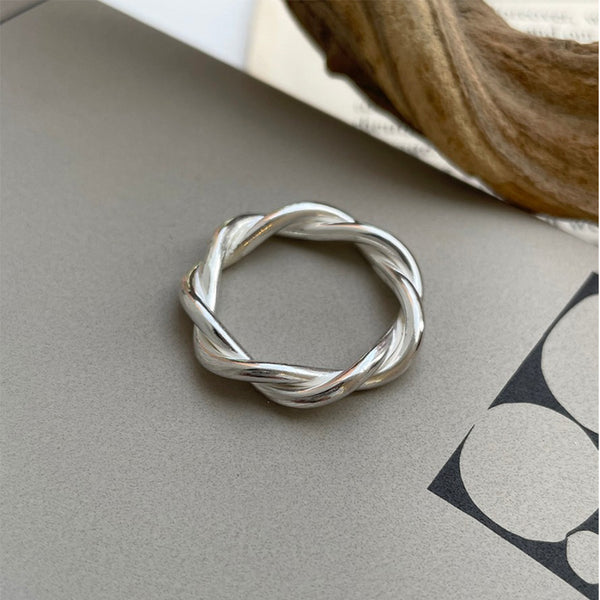 925 Sterling Silver Women Minimalist Textured Knot Geometric Silver Silver Plating Rings