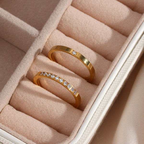 Women Fashion Round Geometric Stainless Steel 18K Gold Plated Rings