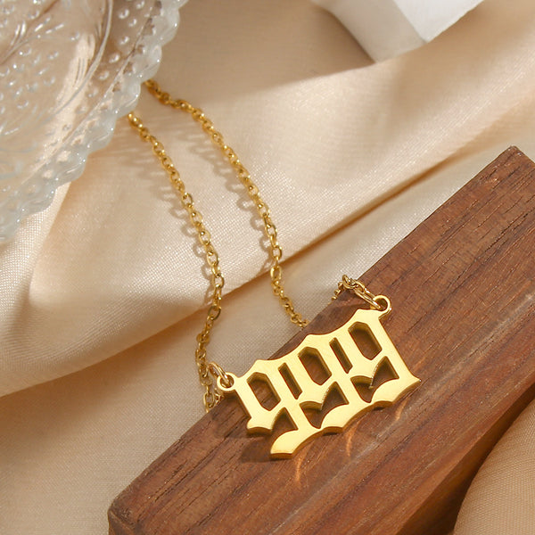 Fashion Stripe Number Text Letter Stainless Steel 18K Gold Plated Necklaces