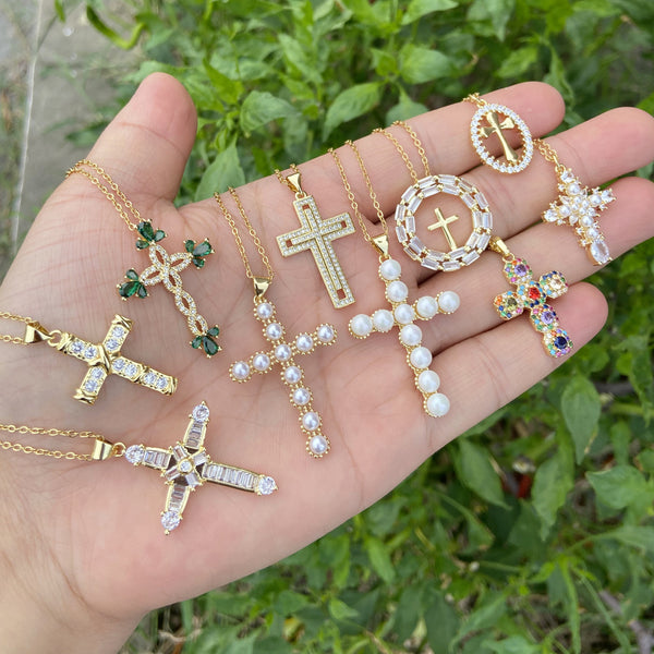 Expressive Cross Copper Zircon Inlay Pendants