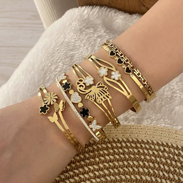 Fashion Flower Stainless Steel Electroplating Bangles