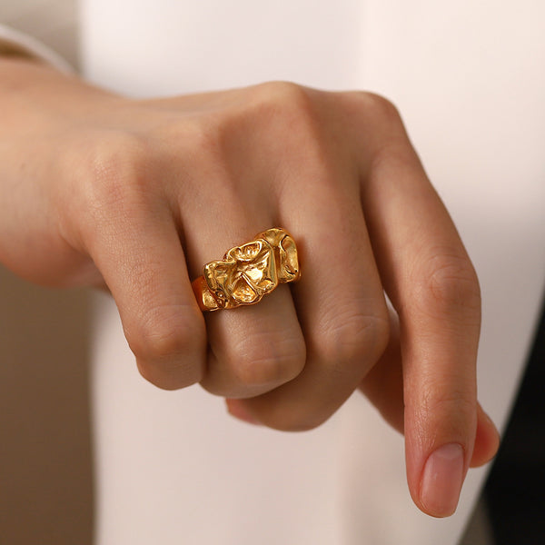 Women IG Style Irregular Geometric Stainless Steel 18K Gold Plated Rings