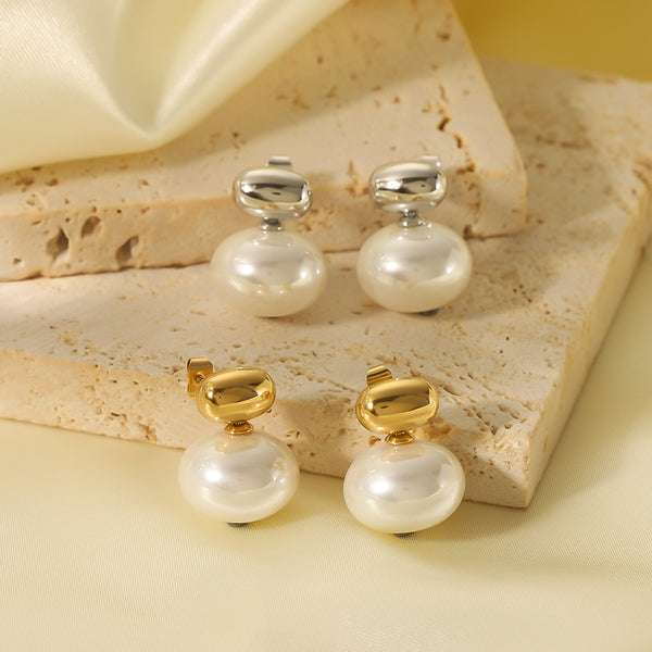 IG Style Pearl Geometric Stainless Steel Electroplating Earrings