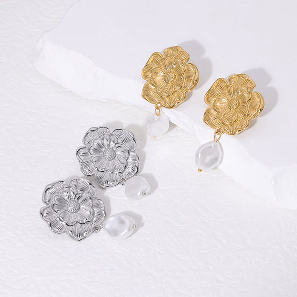 Elegant Flower Stainless Steel Electroplating Stud Earrings