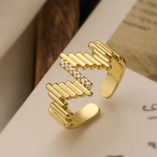 Women Irregular Geometric Copper Inlay Rings