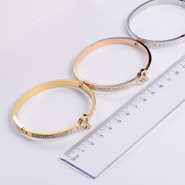 Japanese / Korean Women Diamond Stainless Steel Bangles