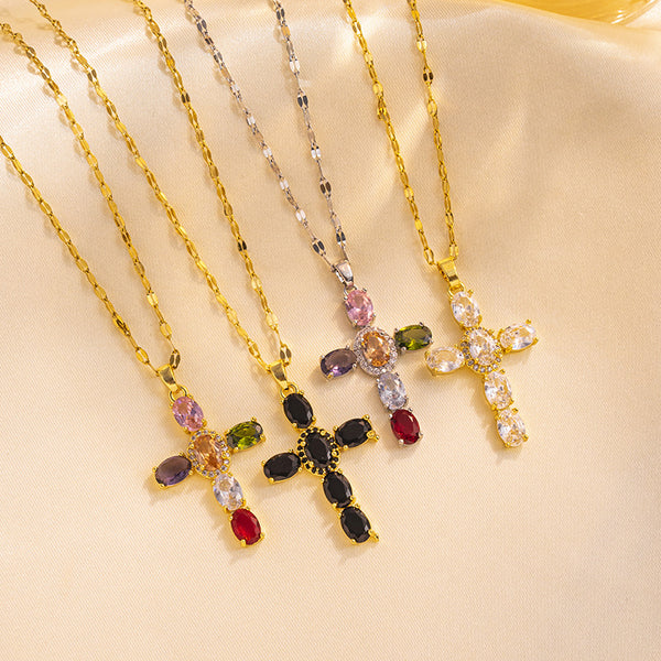 Expressive Cross Geometric Titanium Steel 18K Gold Plated Necklaces