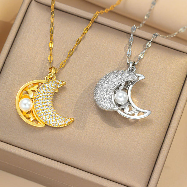 Moderate Luxury Moon Star Titanium Steel Electroplating Necklaces