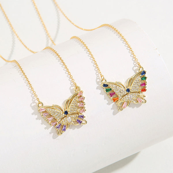 Vintage Retro Women Butterfly Butterfly Zircon Diamond Inlay Necklaces