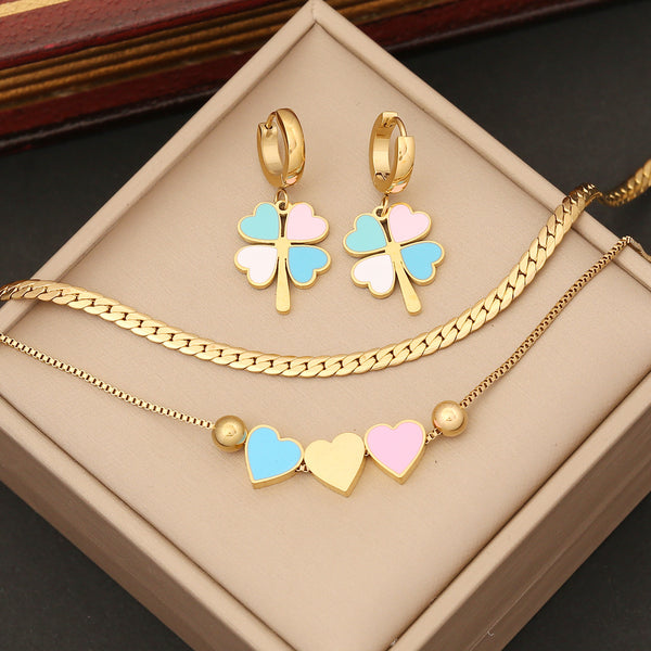 Fashion Heart Stainless Steel Oil Dripping Necklaces