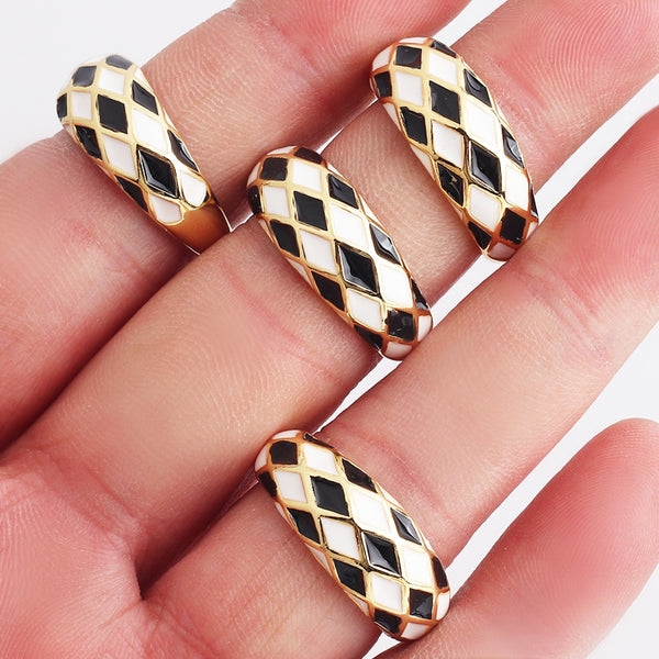 Women Metal Grid Gold Plated Copper Rings