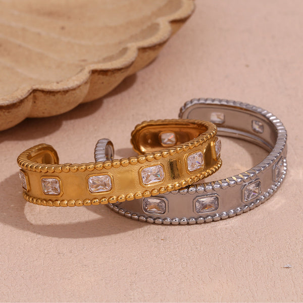 Fashion Quadrilateral Circle Stainless Steel 18K Gold Plated Bangles