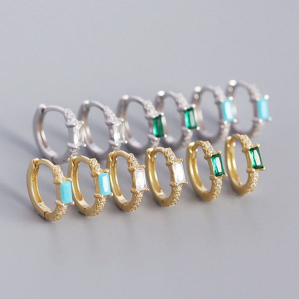 925 Sterling Silver Women Korean Geometric Geometric Silver Diamond Inlay Stud Earrings