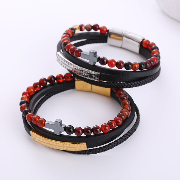 Men Totem Metal Leather Electroplating String Bracelets