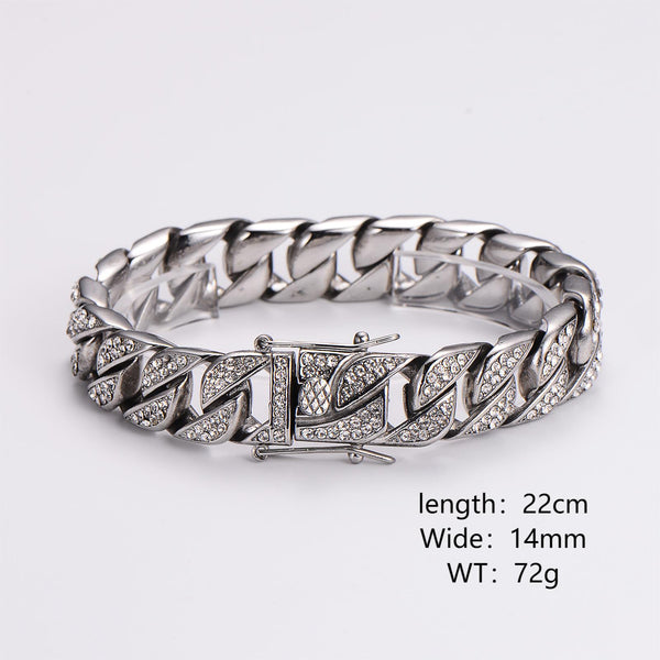 Men Versatile Stripe Geometric Stainless Steel Diamond Inlay Bracelets