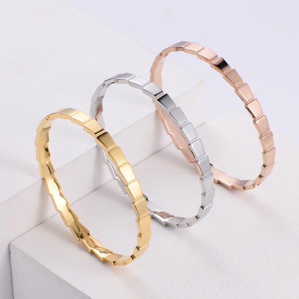 Women Minimalist Lace Metal Mesh Wave Stainless Steel Bangles