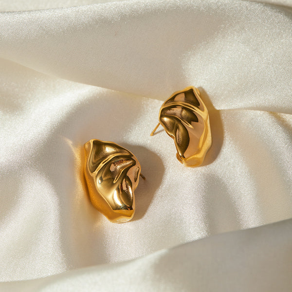 IG Style Asymmetrical Stainless Steel 18K Gold Plated Stud Earrings