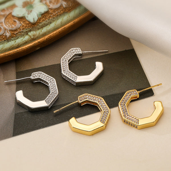 Irregular Geometric Copper Inlay Stud Earrings