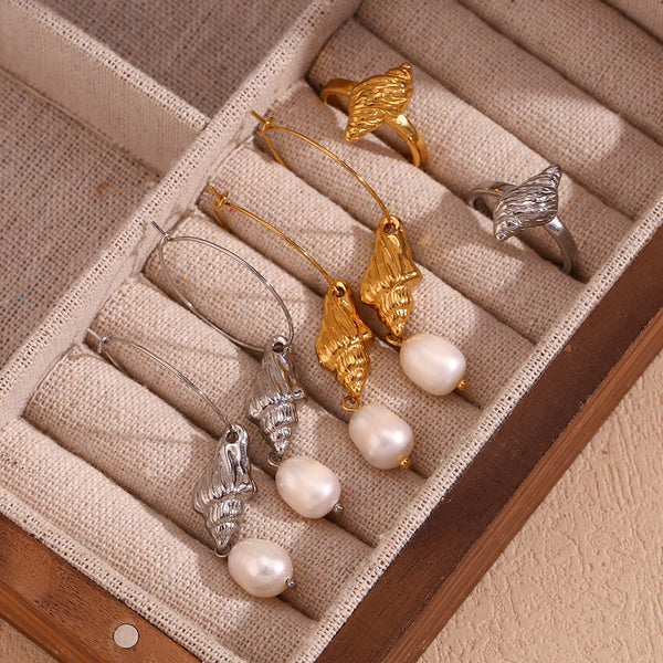 Fashion Pearl Geometric Stainless Steel 18K Gold Plated Earrings