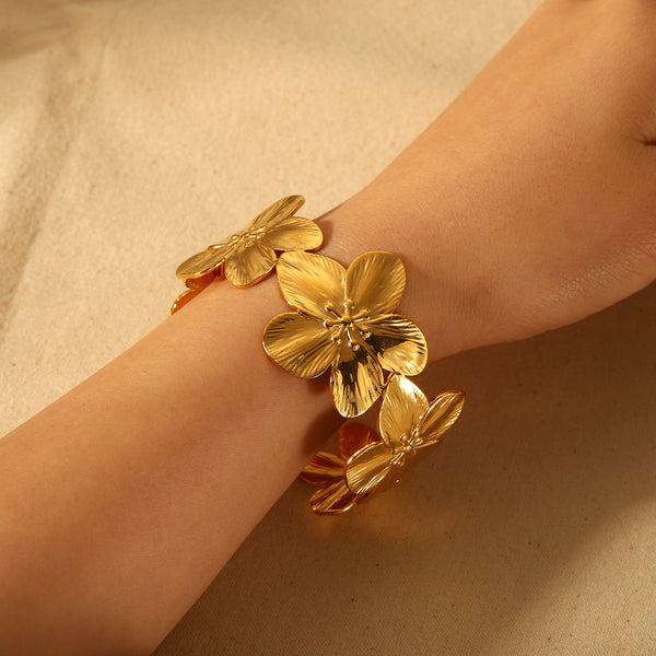 IG Style Flower Stainless Steel Electroplating Bangles