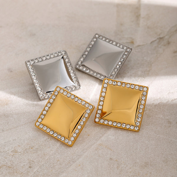 IG Style Quadrilateral Stainless Steel 18K Gold Plated Earrings