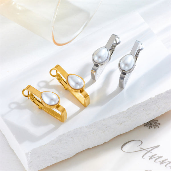 Fashion Droplet Pearl Titanium Steel Electroplating Earrings