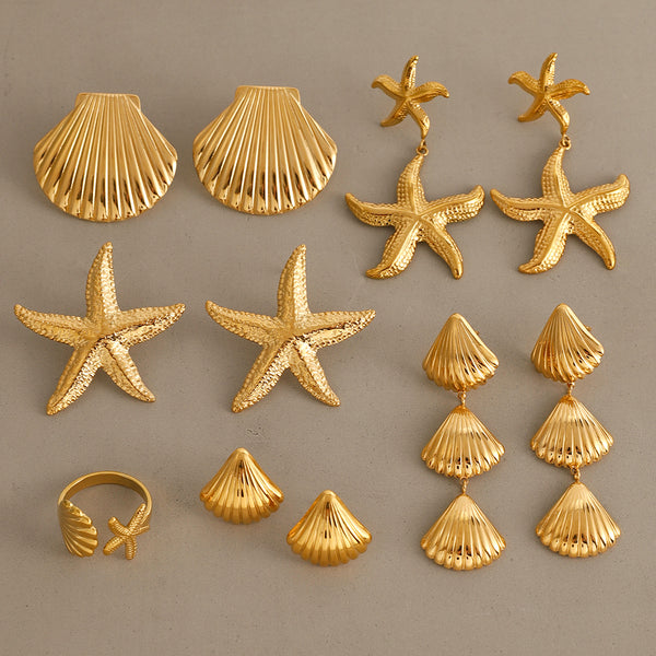 Shell Star Stainless Steel Electroplating Stud Earrings