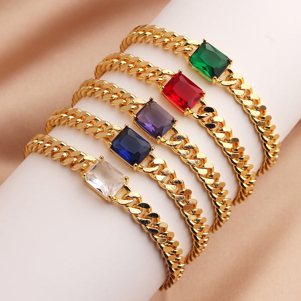 Women Quadrilateral Geometric Zircon Electroplating Bracelets