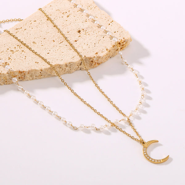 IG Style Pearl Moon Geometric Artificial Pearl Electroplating Necklaces