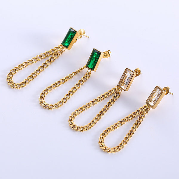 Korean Chain Square Stainless Steel Electroplating Stud Earrings