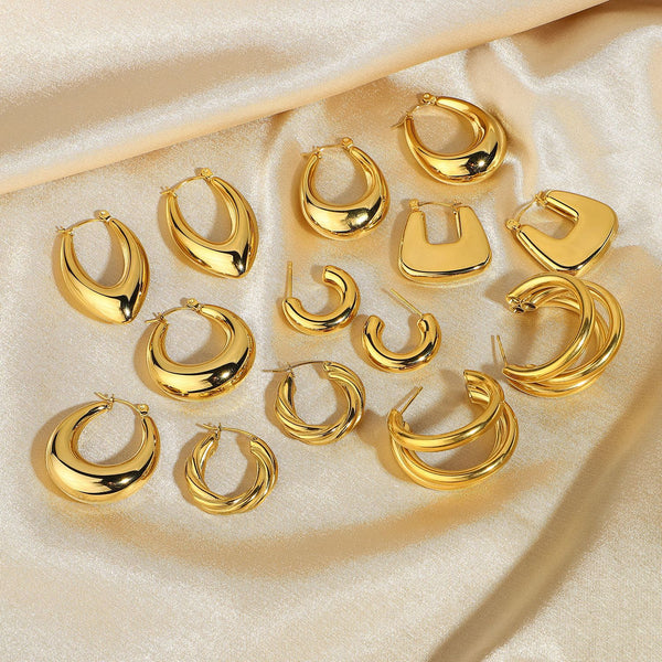 IG Style Circle Geometric Stainless Steel 18K Gold Plated Earrings