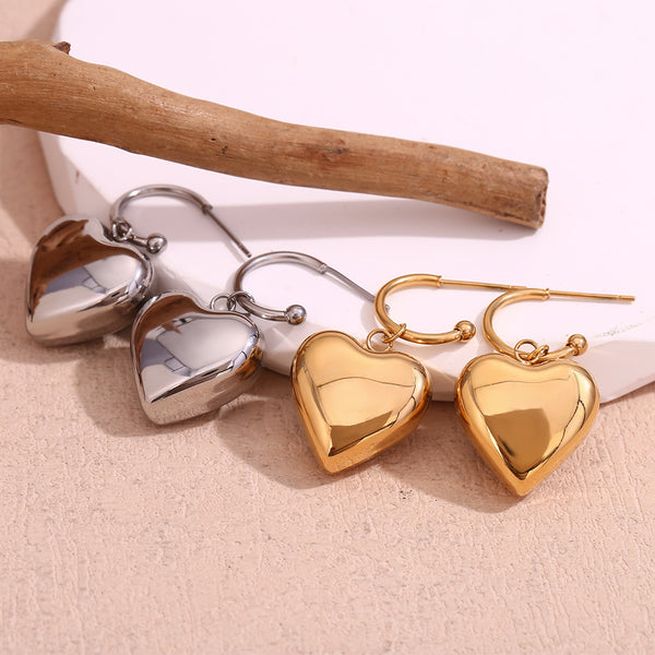 Fashion Heart Geometric Stainless Steel 18K Gold Plated Drop Earrings