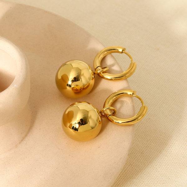 INS style 316L stainless steel round ball earrings, earrings plated with 16K real gold, fashionable and minimalist earrings