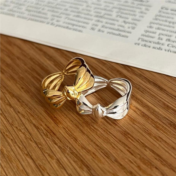 925 Sterling Silver Women Korean Geometric Stripe Heart Silver Silver Plating Rings